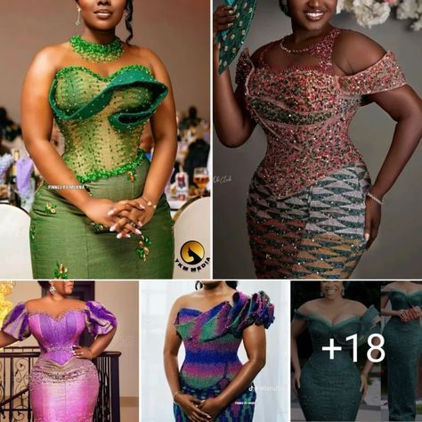 Modern Kente dress styles - Traditional Kente dress designs Ankara Kente Dress Styles, Kente Ankara Styles, Traditional Kente Styles For Engagement, Kente Top Styles, Kente Dress Styles Classy Wedding Guest, Beaded Kente Styles, Modern Kente Styles, Ghana Kente Styles Traditional Weddings, Kente And Lace Combination Styles