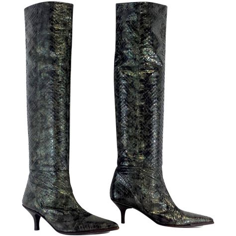 Pre-owned Gucci Dark Green Snakeskin Leather Tall Boots ($399) ❤ liked on Polyvore featuring shoes, boots, snake skin boots, snakeskin boots, slip on leather boots, slip on boots and real leather boots Python Boots, Gucci Boot, Green Snakeskin Boots, Elegant Leather Snake Print Boots, Fitted Leather Snake Print Boots, Python Ankle Boots, Snake Skin Boots, Gucci Boots, Real Leather Boots