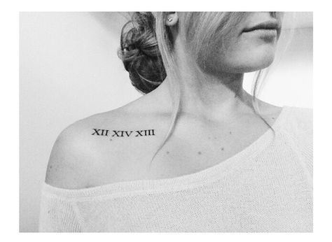 Roman numeral tattoo- GG and GP's Wedding date under the collar bone Flying Bird Tattoo, Roman Numeral Tattoos, Flying Tattoo, Birthday Tattoo, Date Tattoos, Bone Tattoos, Small Tattoos Simple, Collar Bone Tattoo, Collar Bone