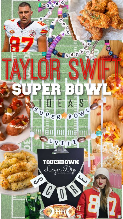 Taylor Swift Super Bowl Party Ideas. Elevate your Super Bowl party with Taylor Swift-themed recipes and decor, from savory bites like 'You Belong with Meats Charcuterie Board' to crafty 'DIY Friendship Bracelet Garlands. Super Bowl Printables, Baked Artichoke Dip, Diy Super Bowl, Super Bowl Party Ideas, Super Bowl Menu, Super Bowl Decorations, Super Bowl Recipes, Layered Bean Dip, Themed Recipes