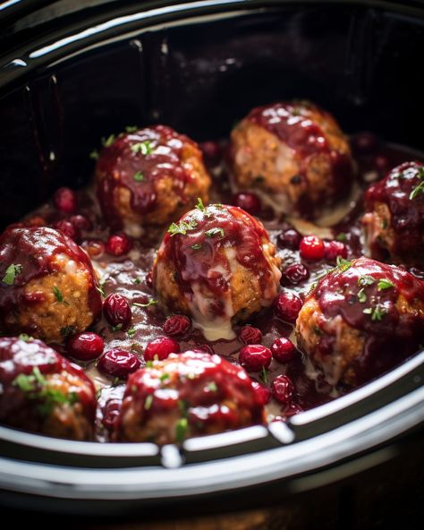 I took one bite of this last year at a pot luck, and thank goodness I got the recipe Stuffing Meatballs, Cranberry Stuffing, Slow Cooker Christmas, Slow Cooker Kitchen, Cranberry Meatballs, Crock Pot Meatballs, Potluck Dishes, Pot Luck, Crock Pot Slow Cooker