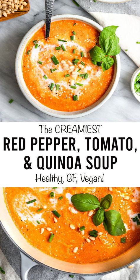 Tomato Red Pepper Soup, Quinoa Soup Recipes, Blender Soup, Vegan Tomato Soup, Soup Creamy, Glutenfree Recipe, Roasted Red Pepper Soup, Quinoa Soup, Vegetarian Quinoa