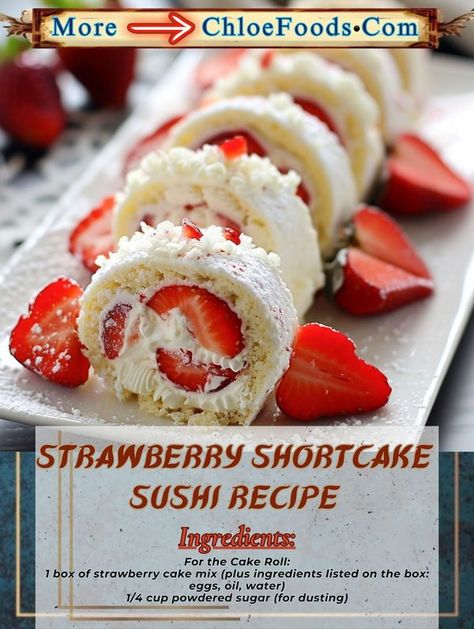 Sushi Recipe, Strawberry Cake Mix, Japanese Sushi, Asian Foods, Sushi Recipes, Kids Food, Recipe Ingredients, Cake Roll, Oil Water