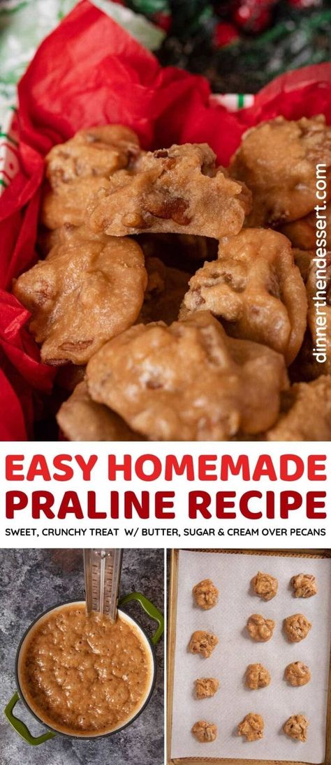 Pralines are an easy, but delicious treat made with butter, sugar, cream, toasted pecans, and vanilla. They're sweet, crunchy, candy-coated perfection! These caramelizes nuts are the perfect Christmas treat! Praline Recipe Easy, Best Pecan Praline Recipe, Easy Pralines, Creamy Pralines Recipe, Microwave Pralines Recipe, Toffee Bites, Praline Candy, Candy Brownies, Praline Recipe