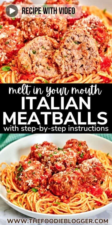 These homemade Italian Meatballs recipe delivers juicy, tender meatballs with a crispy exterior, all simmered in a rich tomato sauce. With just 10 minutes of prep and simple ingredients like ground beef, breadcrumbs, and seasonings, you’ll have a delicious Italian dinner ready in no time. These meatballs are perfect with spaghetti and versatile enough for any family dinner or special occasion. The flavors are classic, the texture is spot on, and they’re irresistibly good. Meatball Bolognese Spaghetti, Easy Spaghetti Meatballs, Homemade Spaghetti And Meatballs Recipe, Italian Meatball Recipes Ground Beef, Tender Meatballs Recipe, Meatball Recipes Ground Beef, Italian Meat Balls, Meat Ball Sauce Recipe, Beef Meatballs For Spaghetti