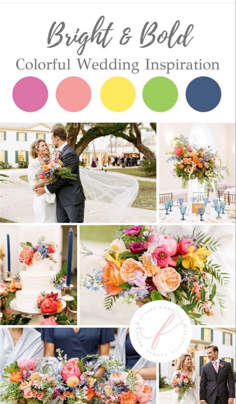 2022 Wedding Colors, Ribault Club Wedding, Wedding Theme Color Schemes, Wildflower Wedding Theme, Spring Wedding Color Palette, Multicolor Wedding, Bright Wedding Colors, Bright Wedding Flowers, Wedding Color Pallet