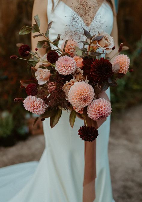 Dahlia Bridal Bouquet, Fall Editorial, Dahlia Wedding Bouquets, Moody Fall Wedding, Burgundy Wedding Flowers, Dahlias Wedding, Dahlia Bouquet, Bridal Bouquet Fall, Bridal Bouquet Flowers