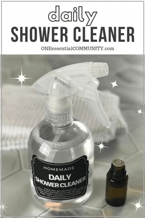 homemade daily shower cleaner spray recipe {made with essential oil} - natural, non-toxic after shower cleaner that cuts through soap scum, fights mold & mildew, and leave tub and shower sparkling clean. even cleans glass shower doors. essential oil recipe, DIY cleaning recipe, doTERRA, Young Living, Plant Therapy Homemade Shower Spray, Daily Shower Cleaner, Homemade Shower Cleaner, Daily Shower Spray, Scrubbing Bubbles, Diy Cleaning Products Recipes, Shower Spray, Homemade Oil, Essential Oils Cleaning