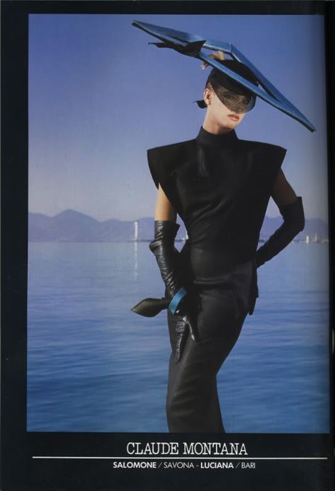 Claude Montana advertisement, scanned from Vogue Italia, March 1984. (from Sighs and Whispers). Gender Neutral Fashion, Futurisme Retro, Fashion 1980s, Claude Montana, Oh My Goddess, Fashion 80s, Futuristic Fashion, 1980s Fashion, Vogue Italia