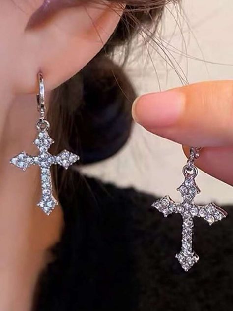 1pair Y2K Gothic Rhinestone Stud Earrings For Women Cubic Zirconia Cross Earrings Jewelry Accessories | SHEIN EUR Jewelry Shein, Y2k Earrings, Indie Drawings, Y2k Jewelry, Jewelry Accessories Ideas, Accessories Ideas, Stud Earrings For Women, Cross Earrings, Rhinestone Studs