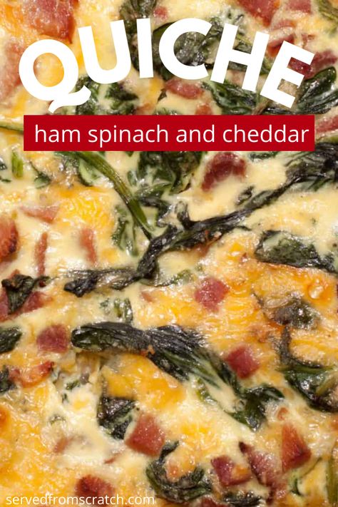 Try out this quiche! It is loaded with ham, cheddar, spinach and is savory as can be. Whip this up for breakfast, brunch, or even a lunch option. Best part of all is this recipe is so simple to whip up. #quiche #ham #cheddar #spinach #easy #brunch #breakfast #lunch Ham And Cheddar Quiche, Quiche Ham, Ham Quiche, Cheddar Quiche, Comfort Recipes, Fantastic Recipes, Spinach Quiche, Scrumptious Food, Savory Pies