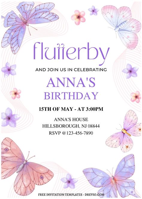 Nice (Free Editable PDF) Dreamy Fluttering Butterfly Birthday Invitation Templates Today is the last day of our Spring Days series with almost 20+ collection, nothing would leave you empty handed once you visit our site. All these amazing ideas this week have me even more excited ab... Butterfly Party Invitations, Butterfly Birthday Party Invitations, Butterfly Theme Party, Butterfly Birthday Theme, Fluttering Butterfly, Birthday Party Invitations Free, Butterfly Invitations, Girls Party Invitations, Butterfly Birthday Party