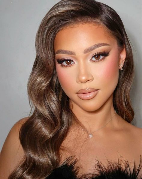 Wedding Guest Makeup Orange Dress, Sultry Soft Glam Makeup, Soft Glam Hairstyles, Hazel Brown Eyes Makeup, Soft Glam Vs Full Glam Makeup, Makeup Looks Tan Skin, Bridesmaid Glam Makeup, Soft Glam Asian Makeup, Tan Asian Makeup