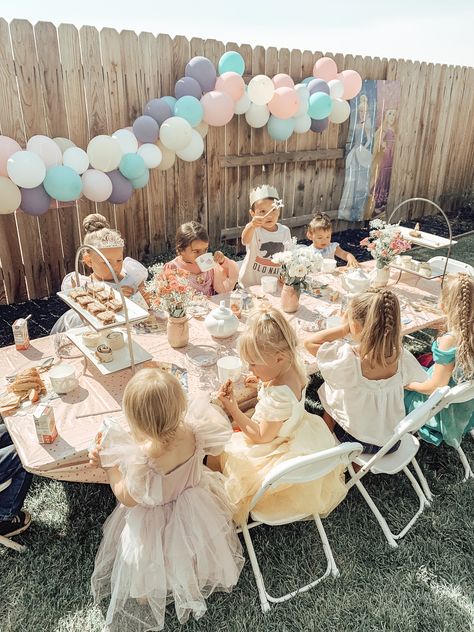 Princess tea party Vintage Princess Party Ideas, Disney Tea Party Birthday, Five Year Old Tea Party Birthday, 2 Year Tea Party Birthday, Princess Birthday Tea Party, Garden Tea Party Birthday Kids, Tea Party For Three Year Old, Tea Party For 4th Birthday, Fairy Princess Tea Party