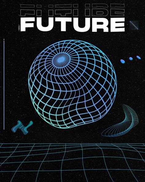 Retro Futuristic design Retrofuturism Design Poster, Futuristic Instagram Post, Graphic Design Retro Futurism, Tech Inspired Graphic Design, Retro Futurism Design Graphic, Scifi Design Graphic, Retro Futurism Branding, Futurism Poster Design, Space Age Graphic Design