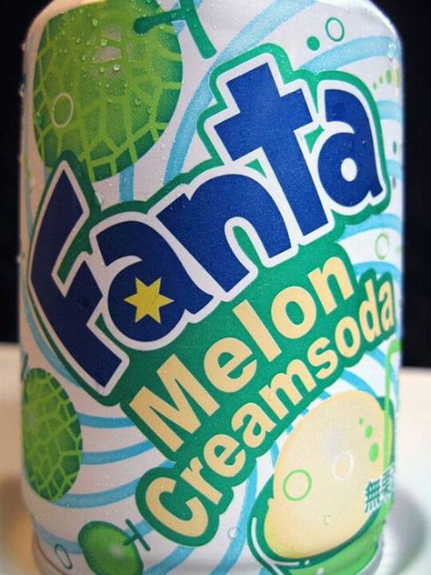 Fanta Flavors, Fanta Drink, Melon Cream Soda, Melon Soda, Food Kawaii, Candy Snacks, Instant Ramen, Fizzy Drink, Japanese Candy