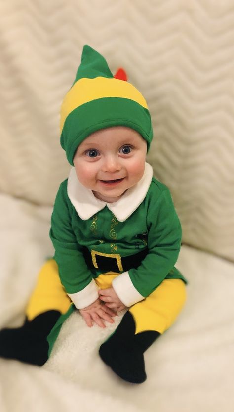 Buddy The Elf Baby Costume, Dress Up Photoshoot, Baby Elf Costume, Baby Christmas Costumes, Up Photoshoot, Baby Elf, Christmas Cuties, Baby Milestones Pictures