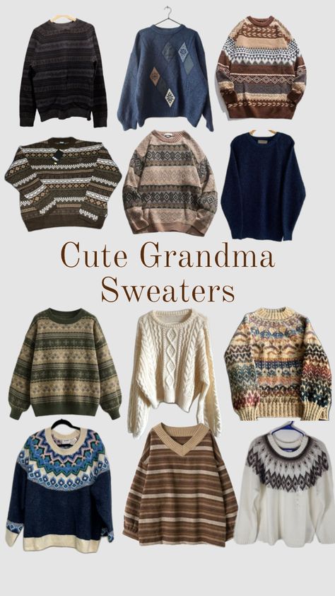 #grandmacore #sweater #fall #fallasthetic #grandma #grandmasweater Grandmacore Fashion, Grandma Sweater, Grandma Core, Vibe Clothes, Hand Carved, Knitted Sweaters, Knitting, Pants, How To Wear