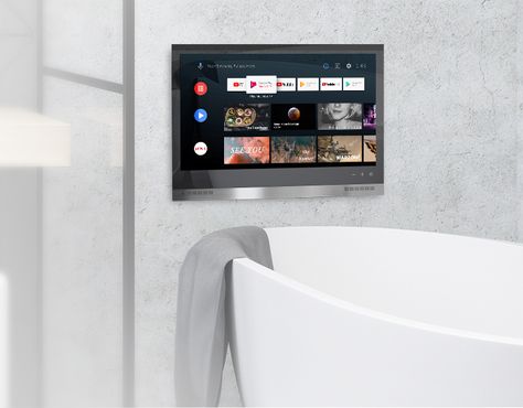 Bathtub With Tv On Wall, Tv In Shower Master Bath, Bathroom Tv Ideas, Tv In Bathroom Ideas, Bathtub Tv, Bathroom With Tv, Bathtub With Tv, Brisbane House, Tv Bathroom