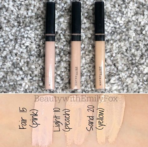 Maybelline Fit Me Concealer in Fair 15, Light 10 and Sand 20. Swatches. Concealer Swatches, Fit Me Concealer, Maybelline Concealer, Maybelline Fit Me Concealer, Foundation Swatches, Maybelline Fit Me Foundation, Makeup Memes, Concealer Shades, Concealer Makeup