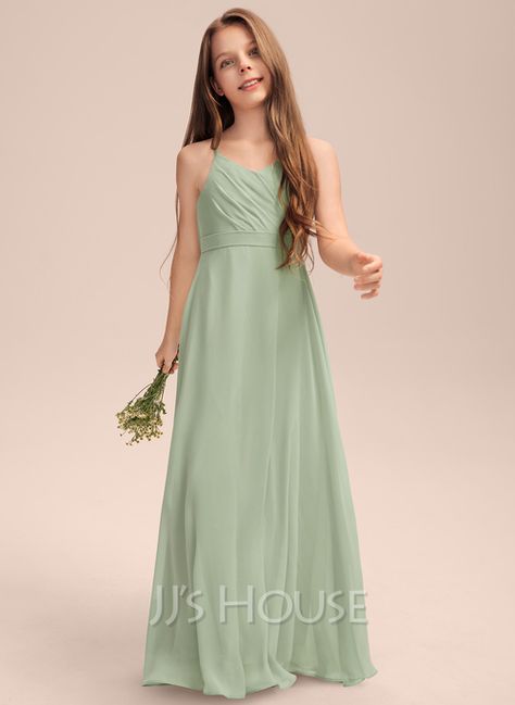 A-line V-Neck Floor-Length Chiffon Junior Bridesmaid Dress With Pleated (009268374) - JJ's House Bridesmaid Dresses Floor Length, Fall Bridesmaid Dresses, Junior Bridesmaid Dress, Dresses Chiffon, Junior Bridesmaid Dresses, Chiffon Ruffle, Junior Bridesmaid, Wedding Bridesmaid Dresses, Junior Dresses