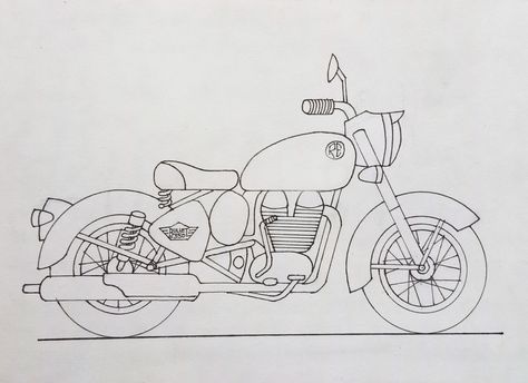 Royal Enfield Bike Drawing, Drawing Of A Motorcycle, Royal Enfield Pencil Sketch, Royal Enfield Sketch Art, Royal Enfield Drawing Pencil, Bike Sketch Simple, Bullet Drawing Royal Enfield Easy, Royal Enfield Drawing Sketches, Royal Enfield Painting