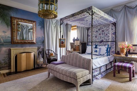 Take a First Look Inside the 2019 Kips Bay Decorator Show House - Architectural Digest periwinkle gingham, which appoints the room’s walls, and ultimately had to be woven in the U.K. Rattan Lantern, Pretty Bedrooms, Kips Bay Showhouse, Charlotte Moss, Canopy Beds, Show House, Dreams Beds, Four Poster, Wall Ceiling Lights