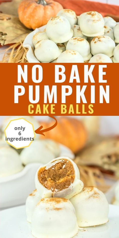 This no bake pumpkin cake ball recipe is a simple, but delicious fall dessert. You can make pumpkin cake balls with spice cake mix or pumpkin bread. These pumpkin cake balls with cream cheese are coated in white chocolate. Dessert Balls Recipes, Pumpkin Spice Cake Balls Easy, Spice Cake Balls Recipe, Pumpkin Cake Balls Recipe, Cake Ball Recipes Easy, Pumpkin Spice Cake Pops Recipe, Pumpkin Cake Balls Easy, Pumpkin Pie Cake Balls, Pumpkin Cream Cheese Balls