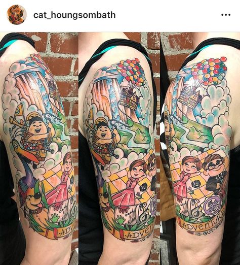 Kevin Up Tattoo, Pixar Tattoo Sleeve, Disney Pixar Tattoos, Disney Up Tattoo, Up Tattoo Disney, Up Movie Tattoo, Pixar Tattoos, Pixar Tattoo, Up Tattoo Ideas