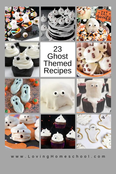 Ghost Desserts, Ghost Theme Party, Fun Halloween Desserts, Halloween Treats To Make, Themed Recipes, Ghost Cupcakes, Fun Halloween Games, Party Food Themes, Ghost Party