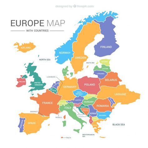 Europe Map Printable, World Map Europe, World Map Continents, World Map With Countries, Map Of Europe, Europe Continent, Countries And Flags, Geography Map, Asia Map