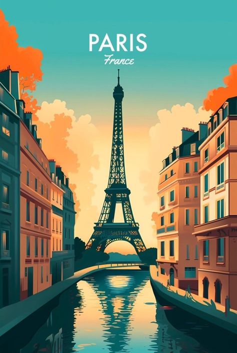 Vintage Paris Poster, Paris Poster Art, Travel Stickers Printable, Paris Postcard, Paris Travel Poster, Castle Coloring Page, Paris Illustration, Tourism Poster, Travel Poster Design