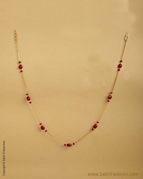 agmso_10355_yellow_red_pure_gold_ruby_chain Gold Chain With Beads, Ruby Chain, Ruby Chains, Ruby Mangalsutra, Gold Beads Chain, Simple Chains Gold, Ruby Chains Gold, Simple Chain, Ruby Chain With Pendant