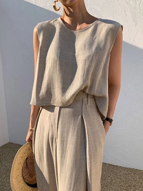 Loose Sleeveless Top, Two Piece Sets Summer, Knit Lace Dress, Wide Leg Pant Suit, Ruffle T Shirt, High Waist Wide Leg Pants, Office Outfits Women, Oversize Women, Pantalon Large