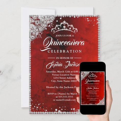 Red Birthday Party, Quinceanera Invitation, Quinceanera Invitations, 15th Birthday, Colored Envelopes, Invitation Card Design, Envelope Liners, Fathers Day Cards, Zazzle Invitations