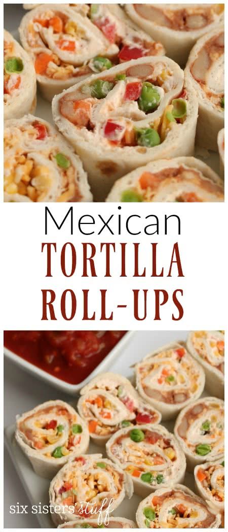 Mexican Tortilla Roll-ups 2 Mexican Roll Ups, Mexican Wrap, Easy Picnic Food, Mexican Tortilla, Pin Wheels, Tortilla Rolls, Tortilla Wrap, Roll Ups Recipes, Six Sisters Stuff