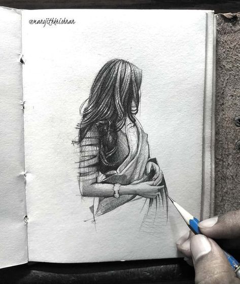 Pencil Potraits Sketch, Indian Aesthetic Sketch, Quick Pencil Sketches, Amazing Sketches Pencil, Indian Aesthetic Drawing, Creative Drawings Unique, Desi Sketch, Aesthetic Pencil Sketches, Indian Girl Drawing