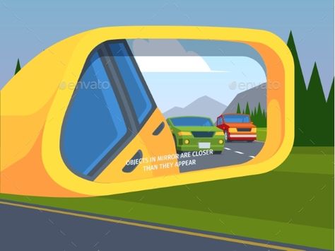 Apocalypse Car, Car Reflection, Mirror Illustration, Side Mirror Car, Distracted Driving, Rear Mirror, Driving Games, Layout Design Inspiration, Car Driving