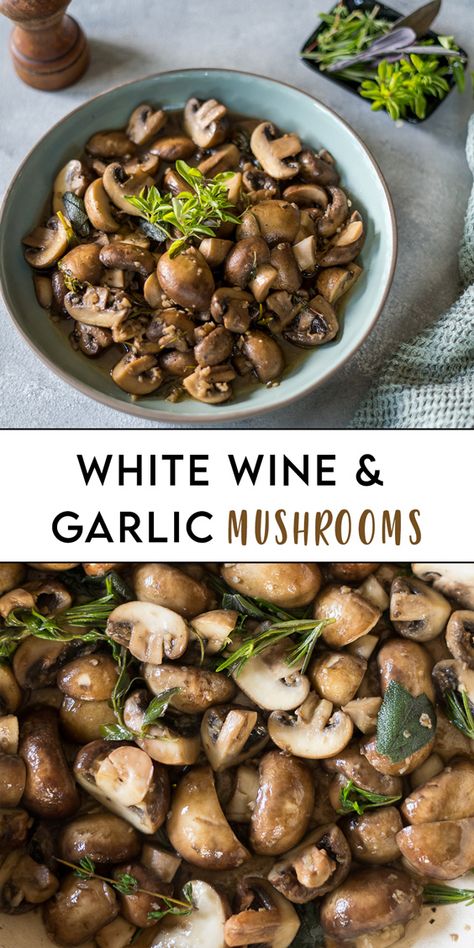 White Wine Vegetables, Vegan Garlic Mushrooms, Recipes With White Wine Cooking, Mushrooms In White Wine Sauce, Recipes With White Wine Vinegar, Sauteed Mushrooms With Wine, White Mushroom Recipes, White Wine Mushrooms, Mushroom White Wine Sauce