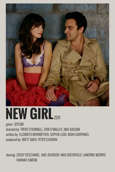 New Girl Poster, New Girl Nick And Jess, New Girl Cast, Nick And Jess, New Girl Quotes, Jake Johnson, Jessica Day, Tv Show Couples, Film Posters Minimalist