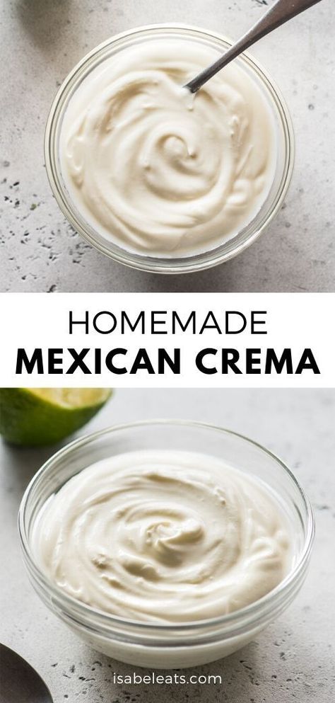 How To Make Crema, Crema Mexicana Recipe, Mexican Creme, Mexican Dessert Recipes Easy, Isabel Eats, Crema Recipe, Gourmet Tacos, Authentic Mexican Recipes, Mexican Crema