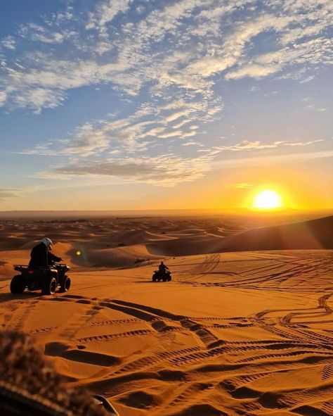 One of the best experiences you should try is the quad bike ride in the picturesque golden sands of the desert🏜️🌵 . . . . . #morocco_great_tour #africa #desert #morocco #quad #sunset #motorcycle #africanaccesories Sunset Motorcycle, Africa Desert, Desert Morocco, Quad Biking, Morocco Tours, Dubai Desert, Quad Bike, Sahara Desert, Tunisia