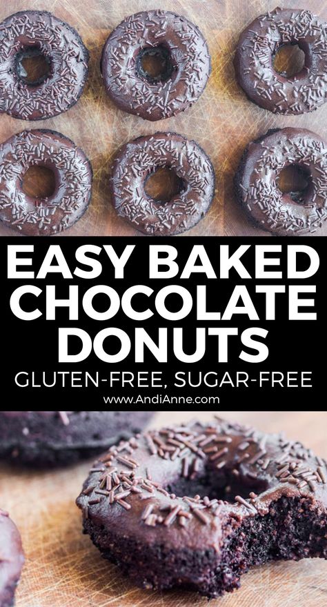 Chocolate baked donuts with sprinkles are gluten-free, sugar-free, nut-free and dairy optional. Made with oat flour as the base, and delicious chocolate glaze. These donuts are addicting and will be gobbled up the same day you make them. Chocolate Glazed Donuts Recipe, Glazed Donuts Recipe, Dairy Free Donuts, Sugar Free Donuts, Chocolate Donuts Baked, Gluten Free Sugar Free Recipes, Donuts With Sprinkles, Healthy Donuts, Sugar Free Baking