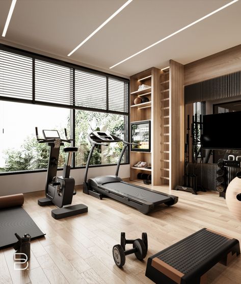 Fitness Room Ideas Home Gyms House, Gym Rooms In Houses, Home Gym Asethic, Home Gym Studio Ideas, Private Fitness Studio, Home Gym Room Design, Kardashian Gym Room, Luxury Apartment Gym, Luxury At Home Gym