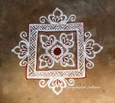 Rangoli and Art Works: FREEHAND SQUARE KOLAM Square Rangoli Design, Square Rangoli, Patterns Mandala, Quilling Jewellery, Indian Rangoli Designs, Ideas For Embroidery, Alpona Design, Rangoli Simple, Simple Kolam