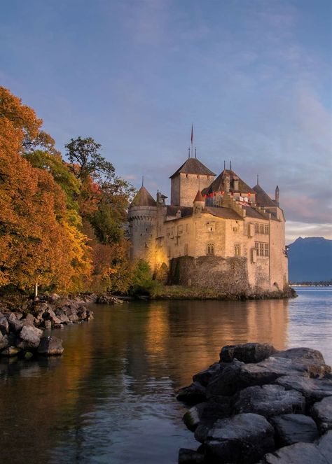 Chillon Castle, Switzerland Castle Switzerland, Chillon Castle, Fantasy Houses, European Castles, Fantasy House, Stately Home, Places Of Interest, Stirling, Amazing Places