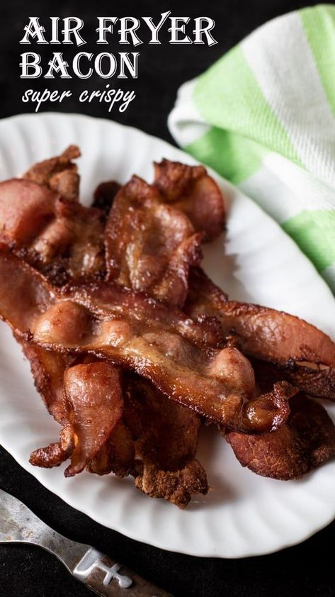 This recipe from Binky's Culinary Carnival shows you how to cook perfectly crispy bacon in your air fryer in under 10 minutes! You may never make it any other way! It's quick, crispy, and delicious for breakfast or brunch. This is such a great way to make bacon when you want to add it to other recipes or put it on top of a burger! #airfryer #bacon Airfryer Bacon, Air Fry Bacon, Making Bacon, Air Fryer Pan, Air Fryer Bacon, New Air Fryer Recipes, Air Fryer Recipes Snacks, Air Fryer Cooking Times, Best Air Fryer