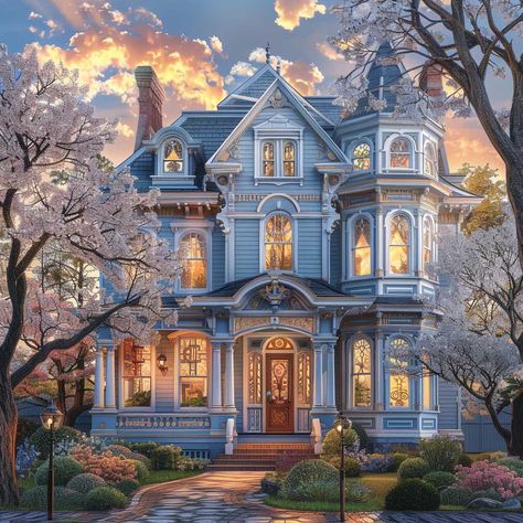 15+ Exterior Wall Paint Designs with Cool Blues and Gentle Grays for a Serene Look • 333+ Art Images Vintage House Colors Exterior, Exterior Wall Paint, Blue Houses, Vintage Floor Plans, Victorian Homes Exterior, Luxurious Houses, Loft House Design, Anime House, Classical House