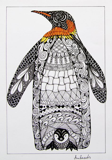 Penguin Mandala, Zentangle Animals Art, Humboldt Penguin, Penguin Tattoo, Zentangle Animals, Penguin Drawing, Mandala Zentangle, Spiritual Paintings, Penguin Art