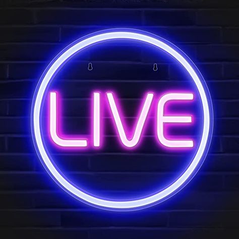 Lumoonosity LIVE Neon Signs - LED Live On Air Neon Lights for Twitch, Tiktok, Youtube Streamers/Gamers - Cool Live Streaming/Recording Sign - Round Led Sign for Studio, Wall, Bedroom, Game Room Decor - - Amazon.com Recording Sign, Bar Music, Live Backgrounds, Live On Air, Neon Nights, Novelty Lighting, Neon Light Signs, Led Sign, Sign Lighting